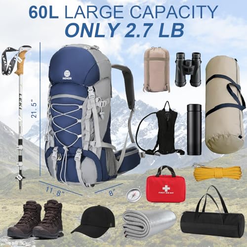 60L Hiking Backpack, Water Resistant Camping Backpack with Rain Cover, Large Lightweight Hiking Bag Outdoor Travel Daypa - Additional View