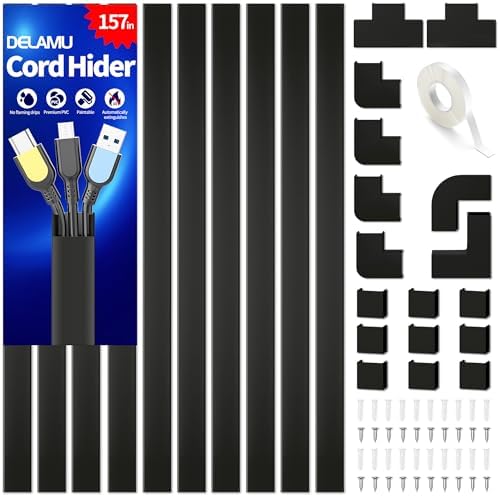Delamu Kabelkanal Schwarz Selbstklebend, 4M PVC Kabelkanäle, Kabelschacht zum Verstecken von Kabel, TV Kabelkanal Wand für alle Netzkabel in Haushalt/Büro, 10 Stück x L40cm, W2,4cm
