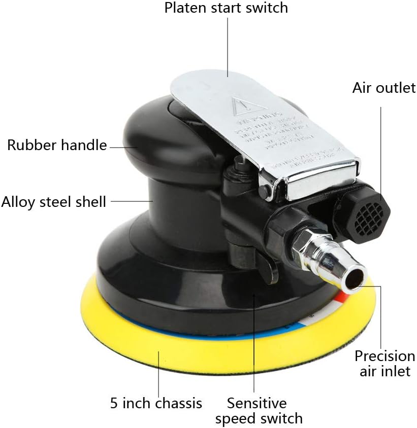 KP - 654 5 - Inch Pneumatic Sander, Air Polishing Tool with 180# Suede Sandpaper, 10000 RPM High - Speed Mini Sander for Auto Body and Metal Finishing