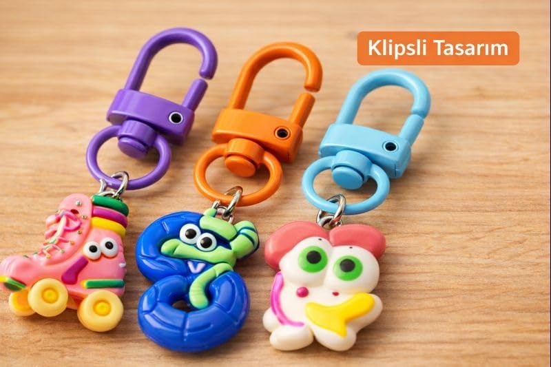 Sevimli Anahtarlık ve Çanta Aksesuarı Seti – 6’lı Renkli Kawaii Figürlü Klipsli Anahtarlık (fastfood) - Görsel 3
