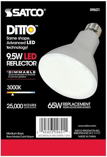 Satco S9621-9.5 Watt BR30 LED Reflector Soft White Light Bulbs - 105 Degree Beam Angle - 3000K - E26 Medium Base - 120 Volt - Dimmable - 750 Lumens - 6 Pack
