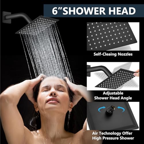 Image of Aolemi Ceiling Shower Faucet Set System Dual Head 12&6 Inch Matte Black