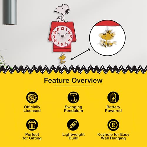 Mark Feldstein, Peanuts Snoopy's Dog House with Woodstock Pendulum Pal Wall Clock, 12 Inch - Image 6