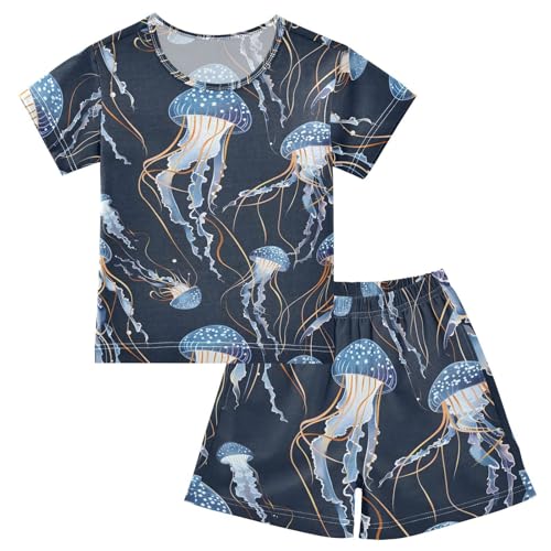 ALAZA Jellyfish Dark Pajamas Short Sleeve 2 Piece Sleepwear Top and Bottom Pajama Set Unisex