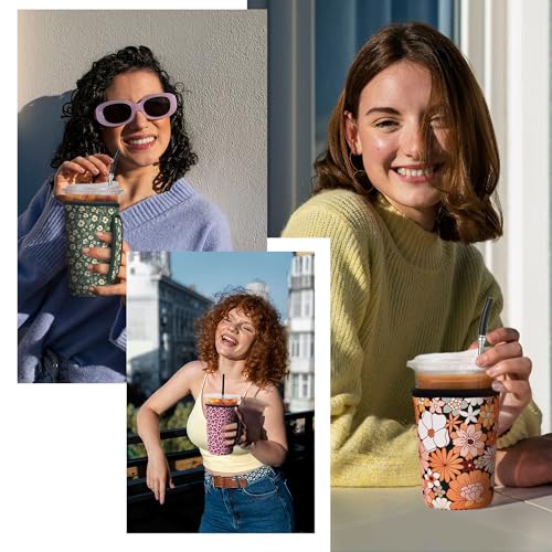 Reusable Insulated Neoprene Iced Coffee Sleeve with Handle, Coffee Cup Holder for Hot & Cold Drinks, Universal Fit 16–32oz Cups, Bottles & Tumblers - Blush Ribbon L by Cavllson - Used condition - Image 6