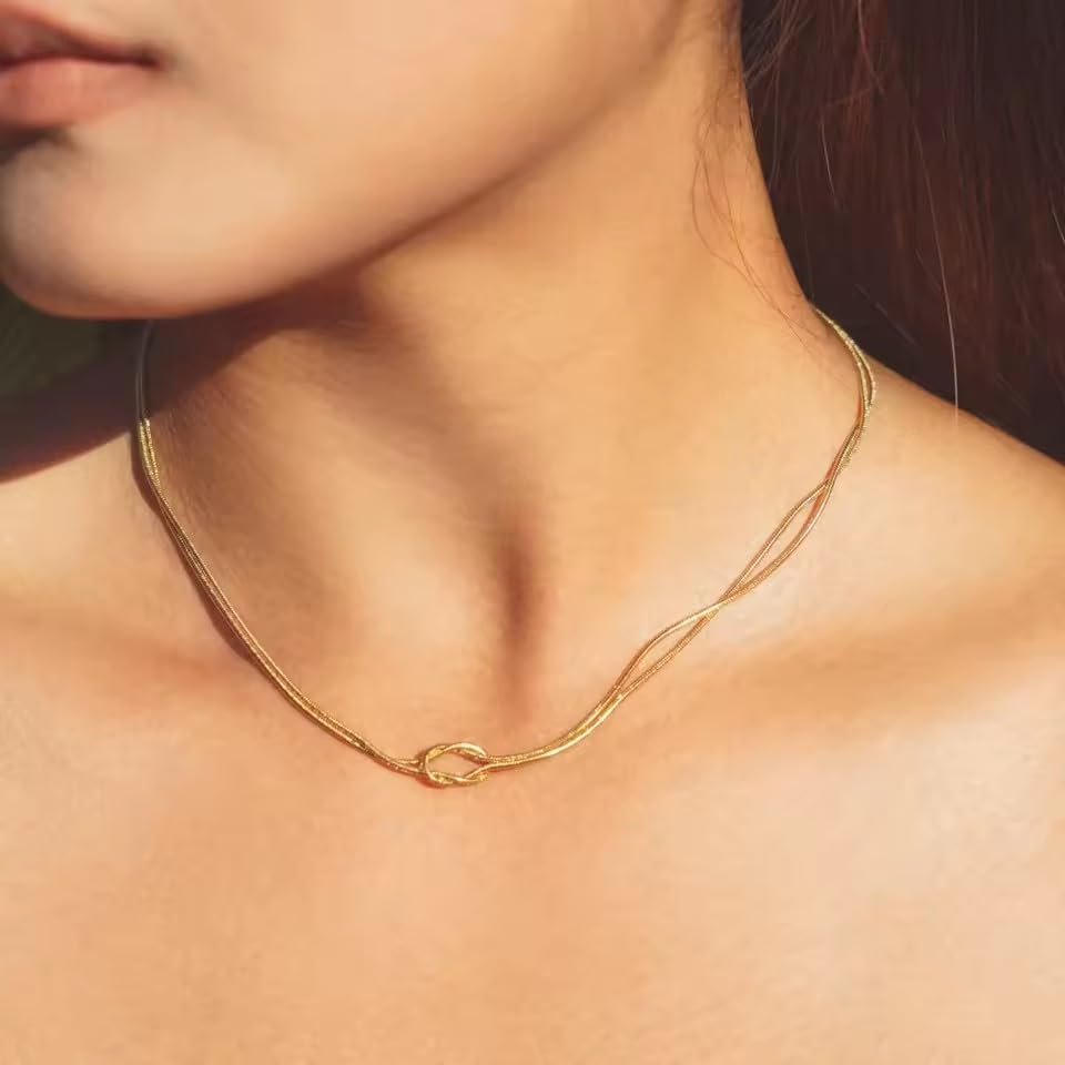 Amaxer True Lover Knot Adjustable Necklaces for Women Stainless Steel Snake Chain Love Knot Choker - Image 2