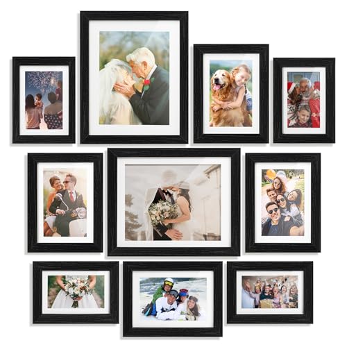 Image of EOMEOH Picture Frame Set of 10 Display Pictures 8x10 5x7 4x6 with Mat and HD Glass, Gallery Photo Frames for Wall or Tabletop (Black)
