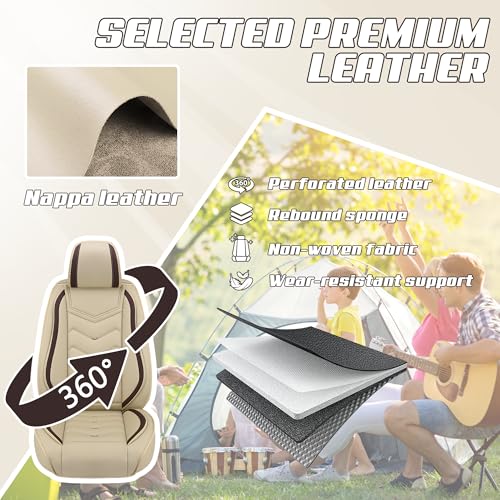 Car Seat Covers Fit for Porsche 2000-2026, Stylish Sport Seat Covers, Waterproof Wear-Resistant Premium Nappa Leather Car Seat Covers.(2 Pcs Front/Beige) - Image 4