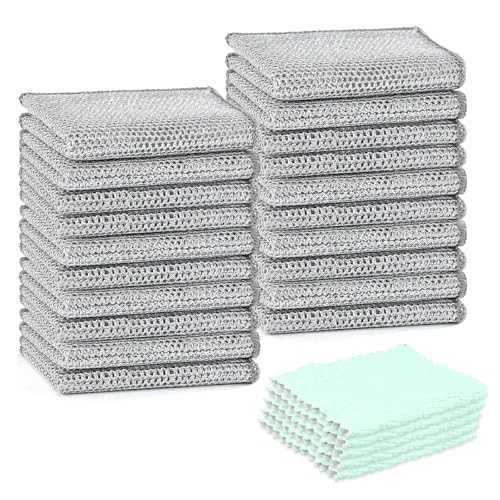 Image of 25 PCS Multipurpose Non Scratch Wire Dishcloths, Metal Dishcloth Cleaning Cloth, Steel Dishwashing Dish Rags