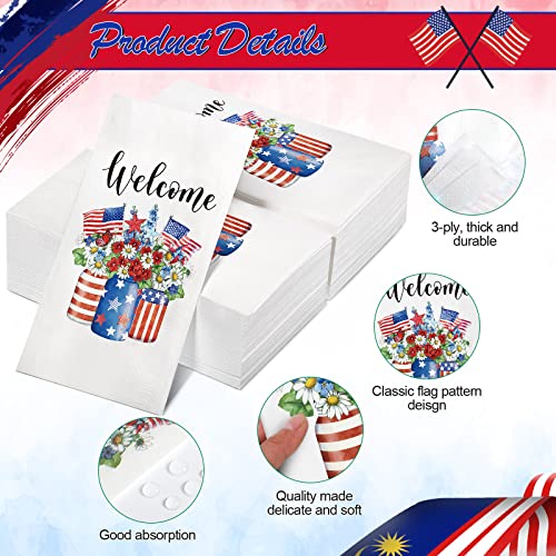 100 Pieces 4Th Of July Napkins Independence Day Paper Guest Towels Disposable Memorial Day Hand Towels For Home Kitchen Patriotic Happy 4Th Of July Party Supplies, 3 Ply (Welcome) #TOP2