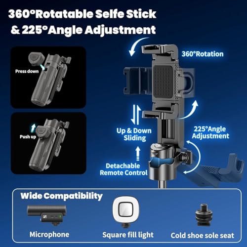 Image of 2025 Stainless Steel P15 MINI Pocket Monopod Retractable Selfie Stick Tripod with Wireless Shutter with Keychain Pocket Size,3 in 1 Mini Phone Grip 2 Cold Shoe,10M /393.7'' Wireless Shutter (P15)