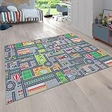 Paco Home Alfombra Infantil De Juegos Habitación Infantil Carreteras Motivo Coche Gris, tamaño:120x160 cm