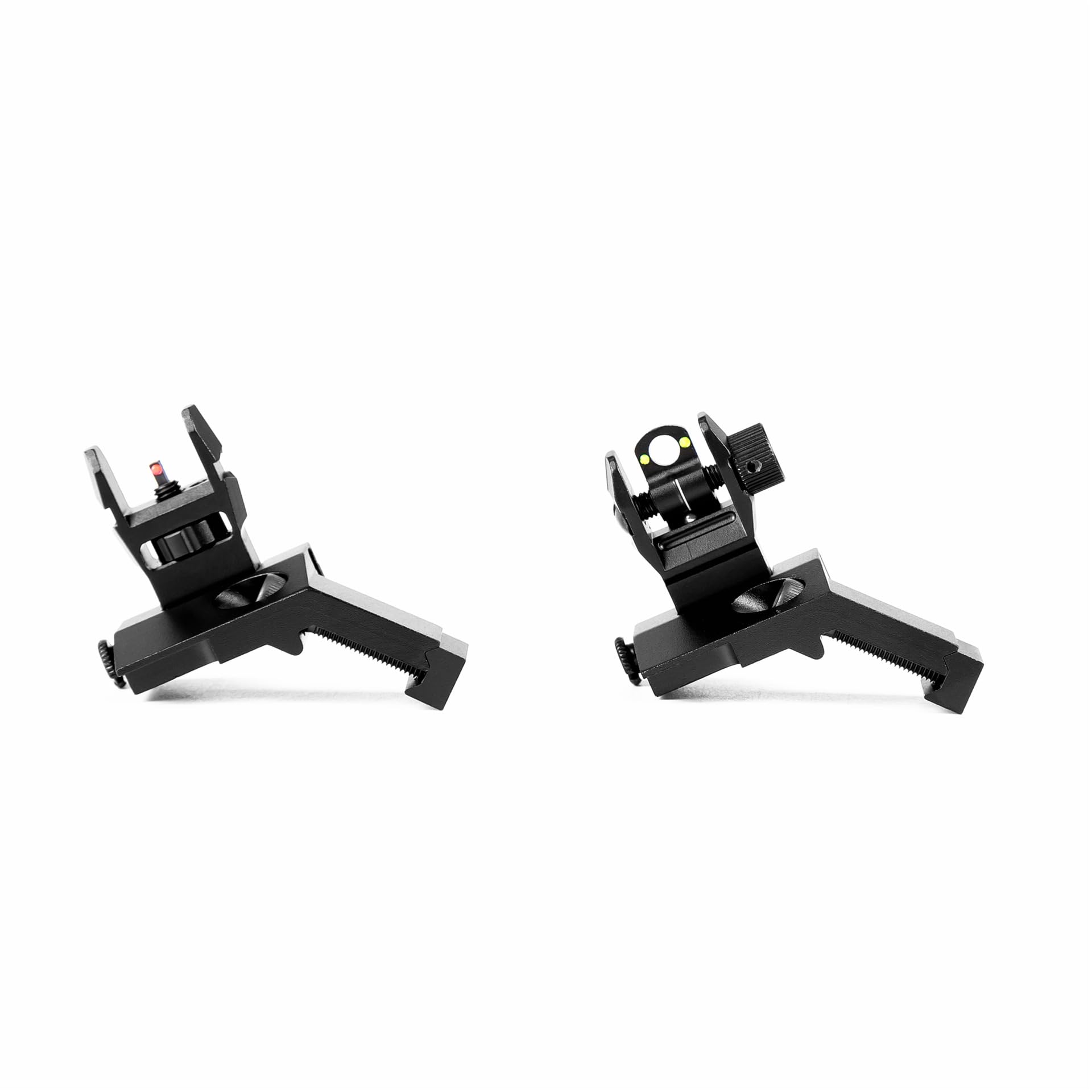 45 Degree Flip Up Offset Manual Adjustment Front Rear Red Green Fiber Optics Sights Offset Rapid Transition Backup Iron Sight for Rifle Scope Tactical