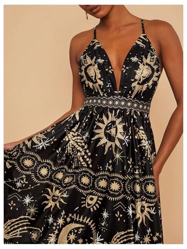 Image of SHENHE Women's Summer Tropical Sundress Deep V Neck Criss Cross Backless Flowy Maxi Dress