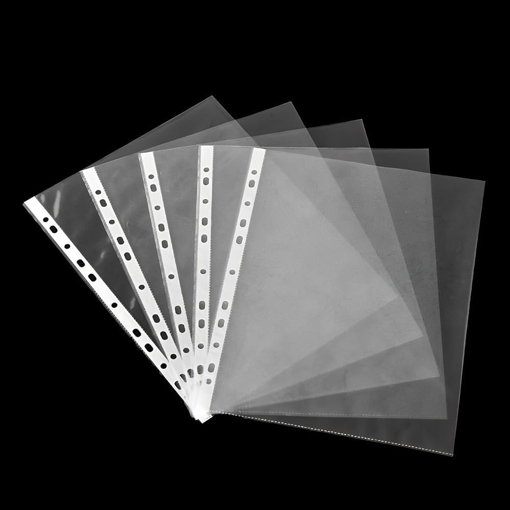 Zinnia A5 Punched Pockets 100 Pack – Clear Poly Sleeves – Tear-Resistant Document Protectors for Office Files, School Folders, Ring Binders, Home Filing, Teachers, Students & Document Storage