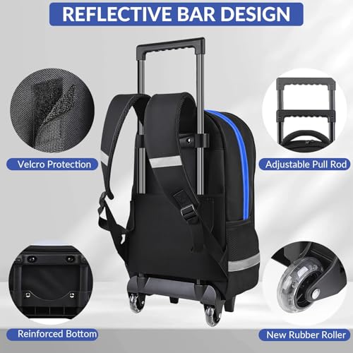 Boys Rolling Backpack for Kids - Gamer Boys Rolling Backpack with Wheels, Multifunctional Wheeled Bookbag for Elementary Middle School, Lightweight Travel Roller Bag4