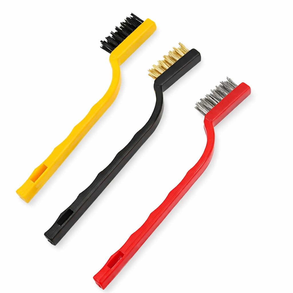 Heavy Duty Wire Brush Set (3 Brushes) – Steel, Brass & Stainless Steel Cleaning Brushes for Rust Removal, BBQ Grill, Kitchen, Garage & Workshop Use