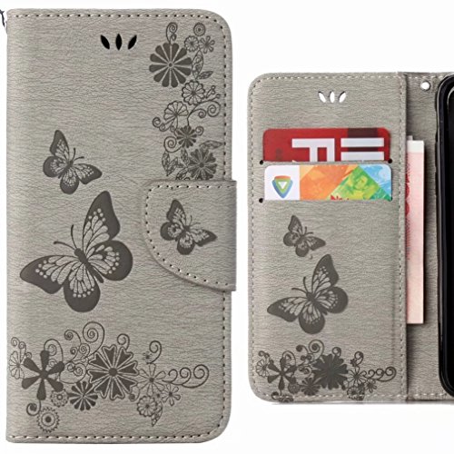 for Huawei P20 Lite Case, Ougger Butterfly Veins Wallet Cover Card Slot Premium PU Leather Flip Case Magnetic Bumper Pouch Holster for Huawei P20 Lite/Nova 3e with Stand-View Function (Gray)