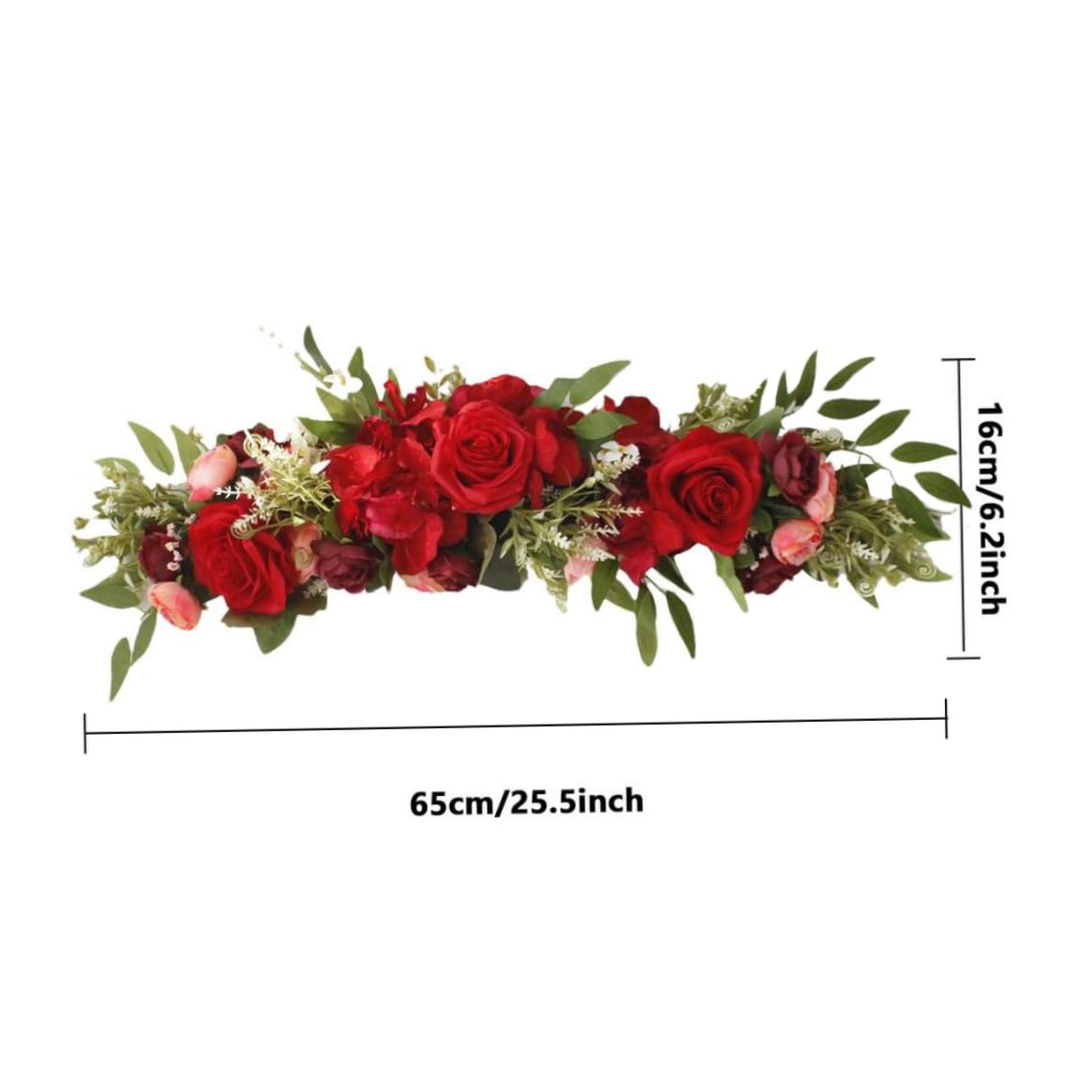 Hochzeitsbogenblumen, 65x16 cm künstlicher Rosenblumen -Swag, Bogenblumen für Hochzeitszeremonie -Mittelstücke Hausdekoration (rot)
