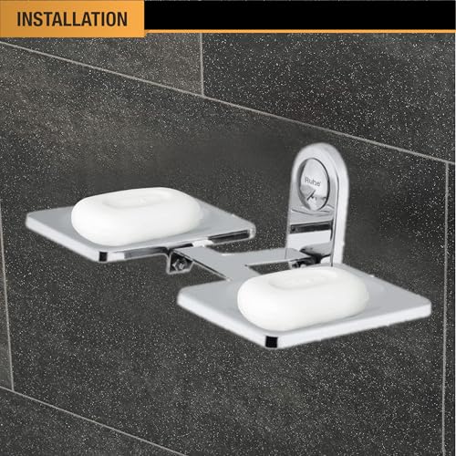 Image of Ruhe Moon Stainless Steel Soap Dish | Wall Mounted | Double Soap Dish Holder | Soap Dish Holder for Bathroom |Bathroom Organizer| Soap Try for Bathroom Accessories |Chrome Finish