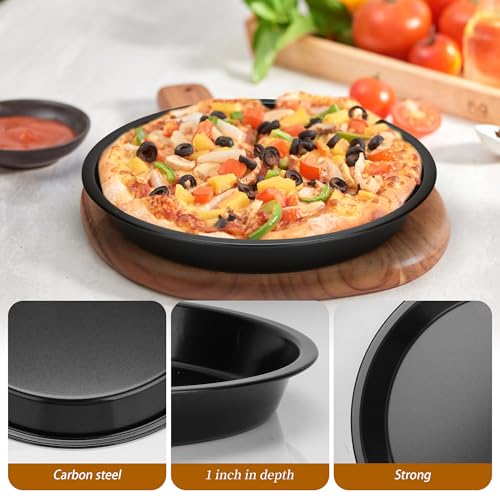 6 Pack 8 Inch Pizza Baking Trays for Oven Non Stick, 20cm Round Pizza Pan Cake Tin, Deep Carbon Steel Pizzas Oven Trays for Baking - Image 5