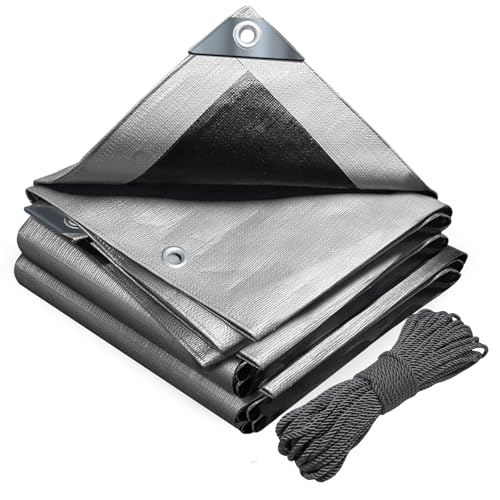 VOUNOT® Bâche de Protection en Polyéthylène 180g/m² Bâche Imperméable Ultra Lourde et Résistante Revêtue des Deux côtés avec Oeillets en Aluminium...