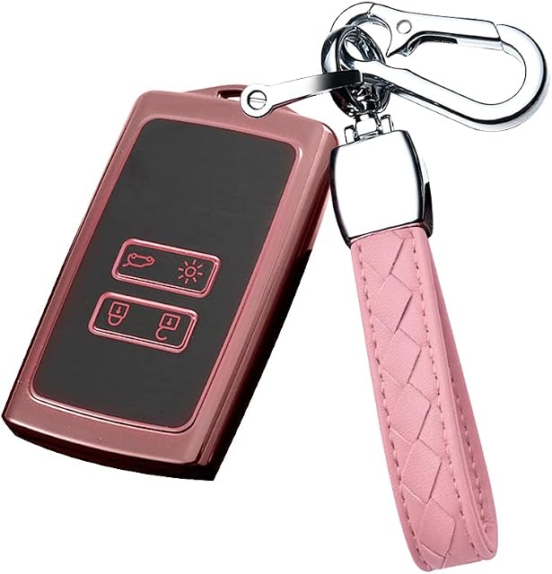 HIBEYO Etui na kluczyki samochodowe Samrt pasuje do Renault Cover TPU silikonowe etui ochronne etui na klucze do Renault Megane Espace Scenic Laguna koleos Clio Zoe breloczek do kluczy etui 4 przyciski różowe