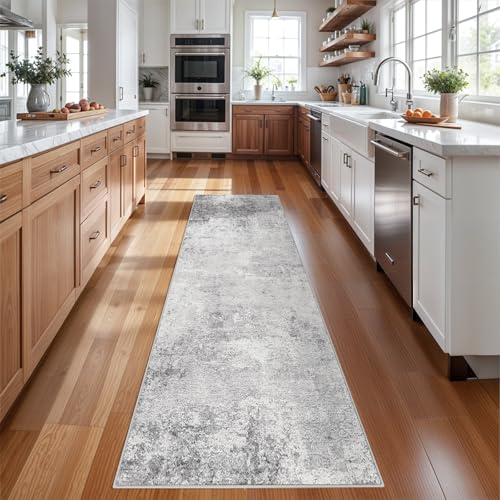 RUUGME Washable 3x12 Hallway Runner Rug - Runner Rugs Modern Stain Resistant Indoor Mat Rug Runner for Laundry, Bedroom Non Slip Rubber Backing Thin Super Soft Room Decor Floor Carpet 3x12 Grey