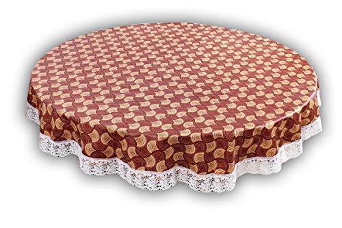 Image of The Furnishing Tree Round Shaped 4 Seater Table Cover WxL 60x60 inches with White Border lace