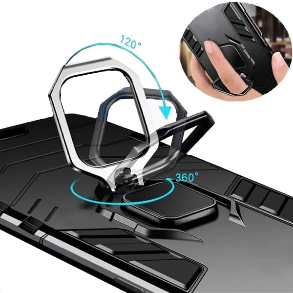 Image of WOW IMAGINE Shock Proof Back Case Mobile Cover for Vivo V23 Pro | Back Cover Case (Tough Armor | Hybrid PC + TPU | Ring Holder & in-Built Kickstand | Black)