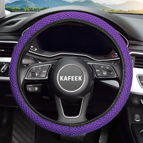 Image of KAFEEK Elastic Stretch Steering Wheel Cover, Universal 15 Inch, Purple
