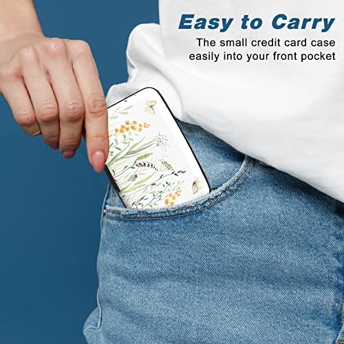 Image of Credit Card Holder, Mini Aluminum Card Wallet RFID Blocking Slim Metal Hard Card Case for Women Men, Butterfly Flowers
