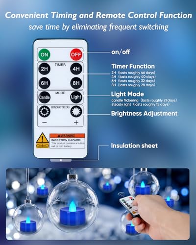 Image of Homemory 12-Pack Navy Blue Remote Flameless Tea Light Candles, 400+ Hrs | 2 /4 /6 /8H Timer LED Battery Flickering Tealight Votives for Wedding Centerpieces, Romantic Nights, Baby Showers and Advent Tea