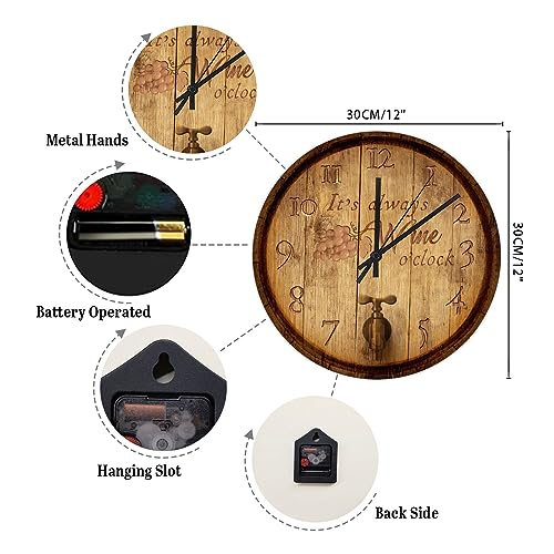 Funlucy 12 Inch PVC Wall Clock Its Wine O'clock Digital Wall Clock Large Clock Wall Decorations for Bedroom Office School Decorations
