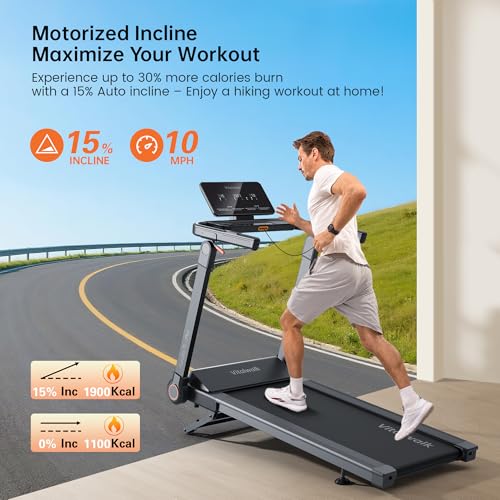 Foldable Treadmill with Auto Incline - Vitalwalk Commercial 48"x18" Wide Running Belt, 20% / 15% Incline, 10MPH, 3.5HP Brushless, Walking Pad Treadmill for Home, Auto Folding, No Installation, 350LBS - Image 5