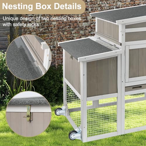 Ketive Wooden Chicken Coop Cage Outdoor Indoor Hen House with Nesting Box, Waterproof Roof, Removable Tray for Poultry Pets Enclosure Garden Backyard Grey (Grey, 157.4\" L x 23.6\" W x 38.6\" H)