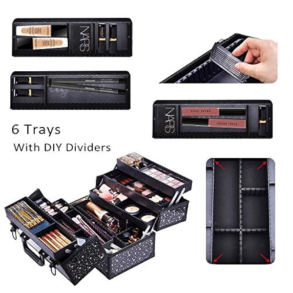 Joligrace Organizer per trucco per unghie, per gioielli, cosmetici, beauty vanity case extra large space, Stella nera, L