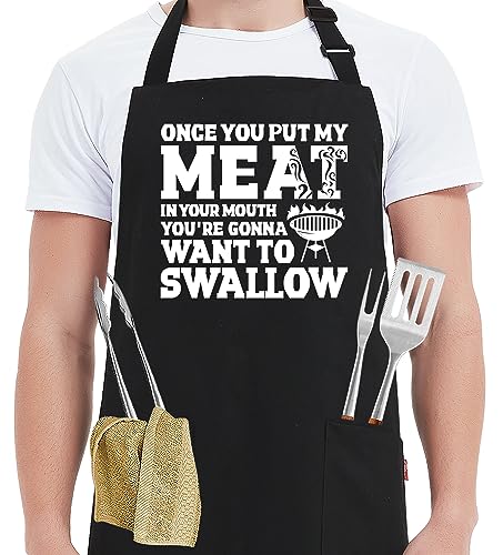 Kaidouma Lustige Grillschürzen für Männer – verstellbare lustige Chefkoch Kochen Grillen BBQ Schürzen mit 2 Taschen und 101,6 cm langen Bändern – Geburtstag, Vatertag, Weihnachten, Valentinstag,