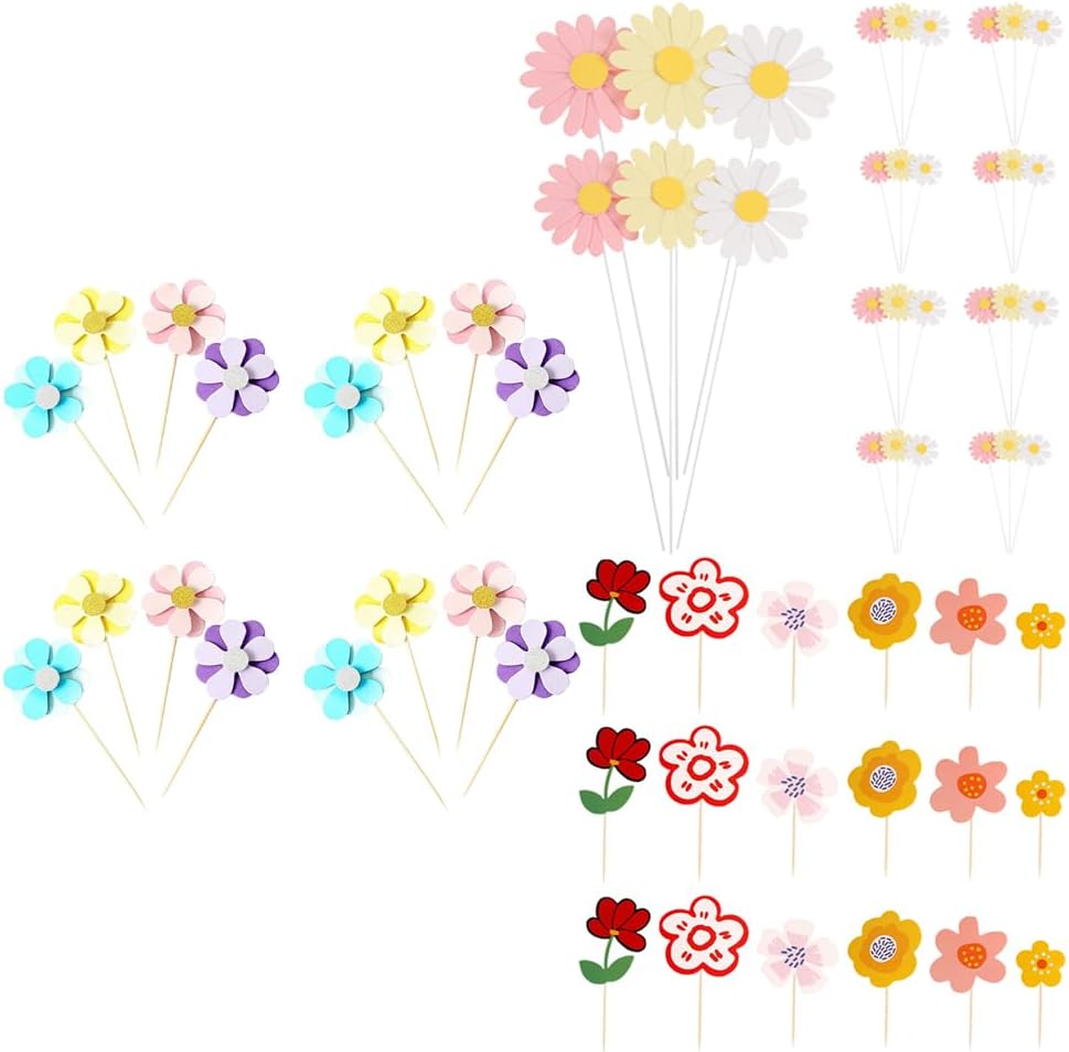 LUOZZY 150pcs Cake Decorations Flower Picks for Birthday Party Mother's Day Dessert Table Layout Props