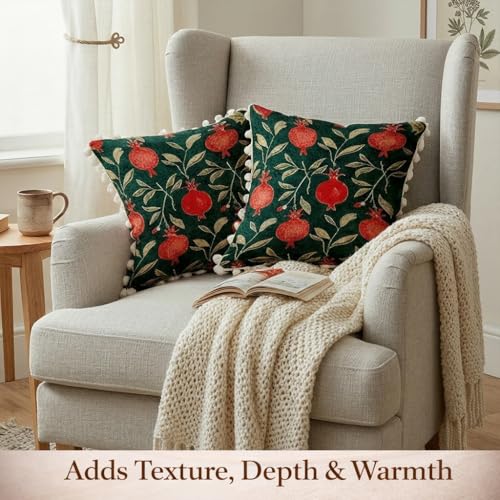 Image of STITCHNEST 'Little Meadow Series' Tassled Cushion Cover | Set of 2 | Floral Cushion Cover 16 inch x 16 inch