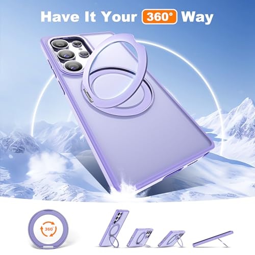 Image of for Samsung Galaxy S25 Ultra Case with 360Rotatable Magnetic Ring Stand Compatible with Mag-Safe Military Protection Shockproof Matte Translucent Phone Cases for S25 Ultra 6.9 inch Purple