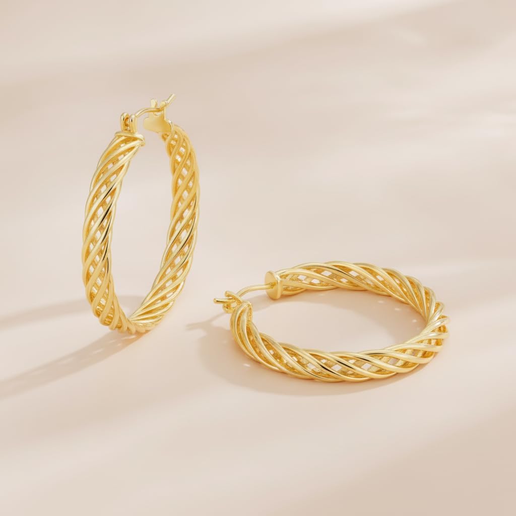 Gold Plated Hoop Earrings for Women 14K Gold Earrings for Women Thick Large Earrings Gold Huggie Earring Womens Lightweight Hypoallergenic - Image 5