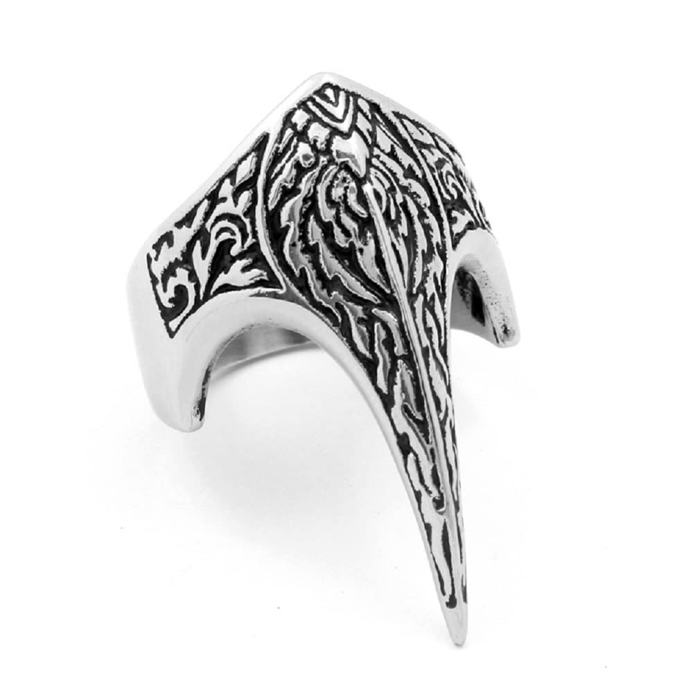 DOCCESTU 316L Stainless Steel Ring Punk Men's Eagle Beak Ring Vintage Viking Talisman Gothic Hip-hop Jewelry Eagle Beak Crow Beak Skull Ring with Adjustable Opening