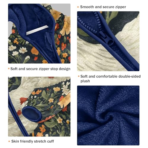 Floral Cute Hen Pattern Toddler Fleece Jacket Girl Boys Hooded Fleece Jacket Coat Warm Outwear Zip-up 3-10T3