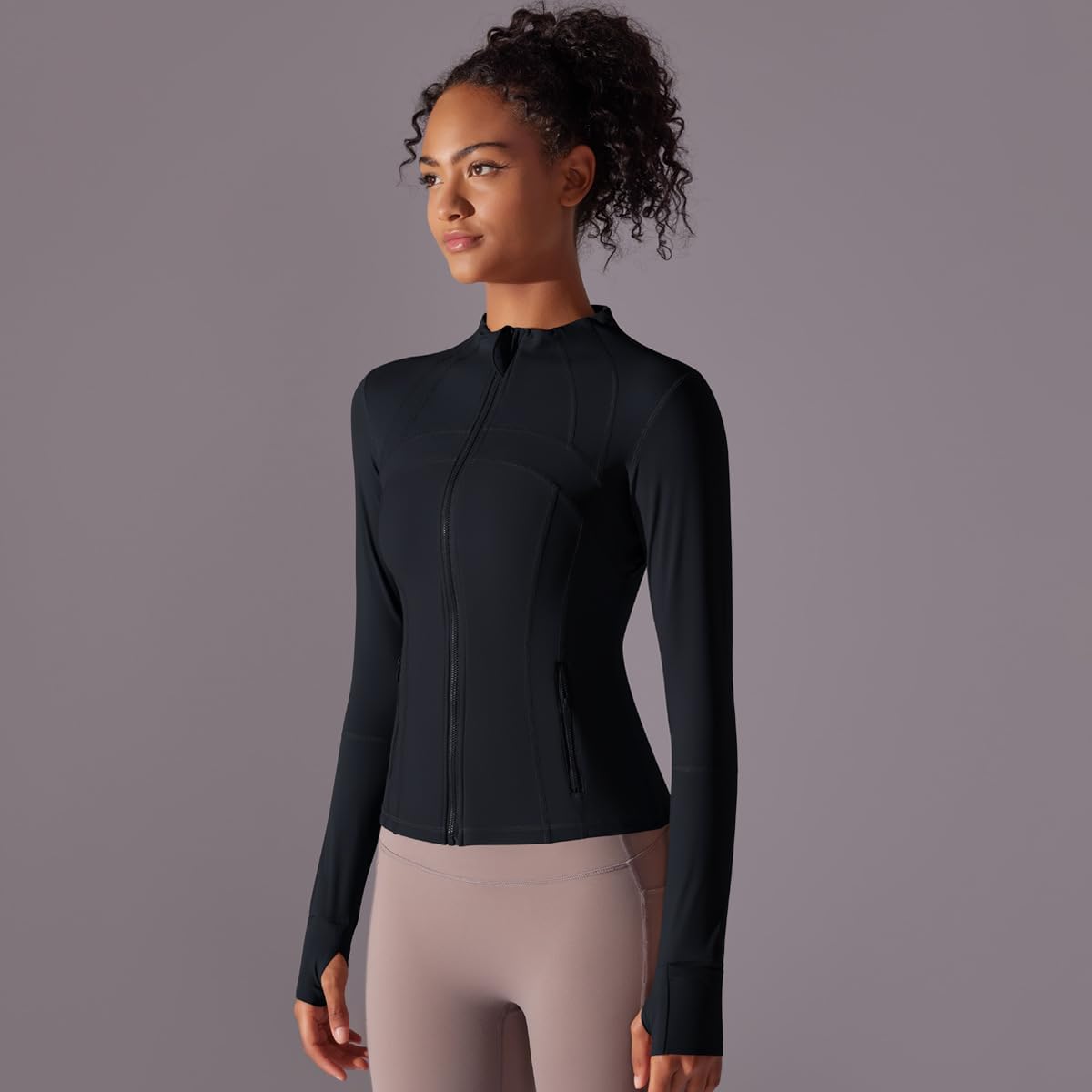 Fall Jackets Women Everyday Yoga Clothing Fleece Lined Zip Front Running Tops Long Sleeve Active Outerwear