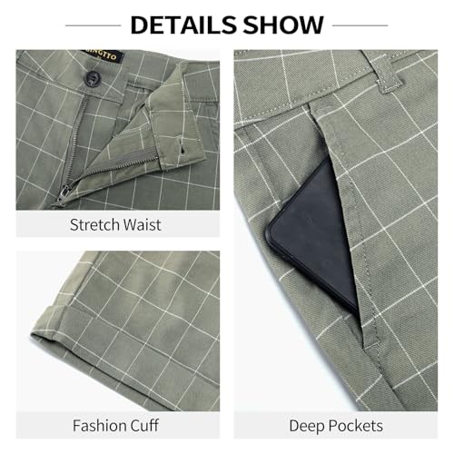 Image of GINGTTO Mens Slim Fit Shorts Plaid Chino Short Tapered Leg Skinny Stretch