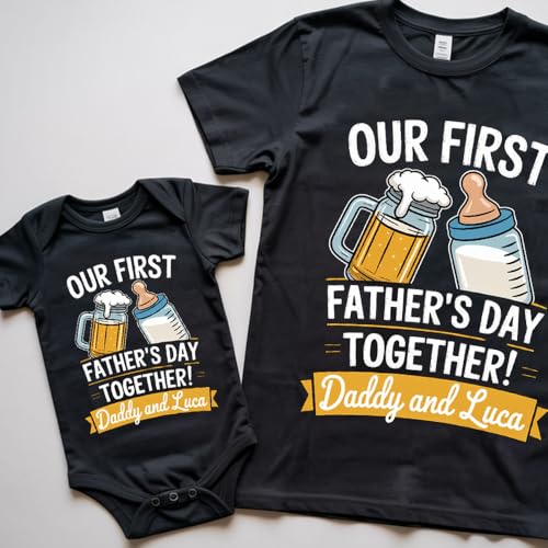 Personalized Our First Father's Day Together Matching Design Shirts and Onesie 23