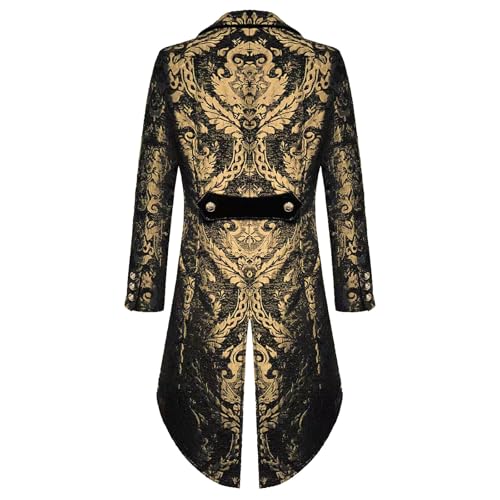 Veste Steampunk Gothique pour Homme, Longue Veste de Noble Homme, Or, Moyen Âge, Manteau Rétro Victorien, Élégant Smoking, Costume de Théâtre,...