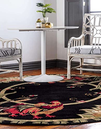 Image of Unique Loom Barnyard Collection Area Rug - Farm (13' Round, Black / Cream)