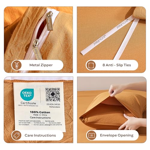 Image of JELLYMONI Twin Size Duvet Cover 100% Cotton Linen Texture Breathable Set | Pure Cotton, Zipper Closure, with natural wrinkles, Breathable&Soft, fade-resistant, 1 Duvet Cover & 1 Pillowcase